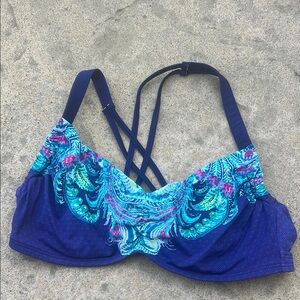 Title Nine Purple Floral Underwire Strappy Bikini Top Women's Size 38C